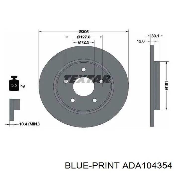 Disco de freno trasero ADA104354 Blue Print