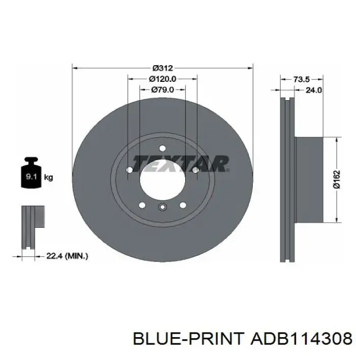 ADB114308 Blue Print disco de freno delantero