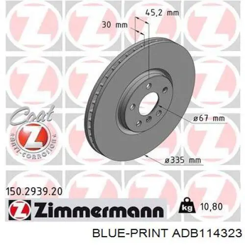 ADB114323 Blue Print disco de freno delantero
