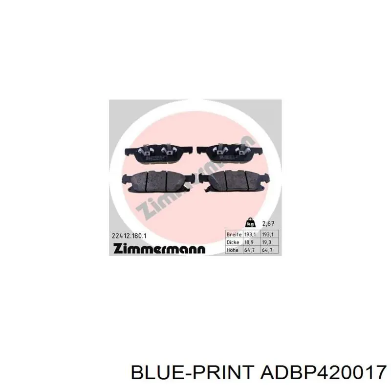 ADBP420017 Blue Print pastillas de freno delanteras