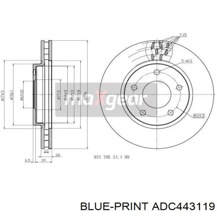 ADC443119 Blue Print disco de freno delantero