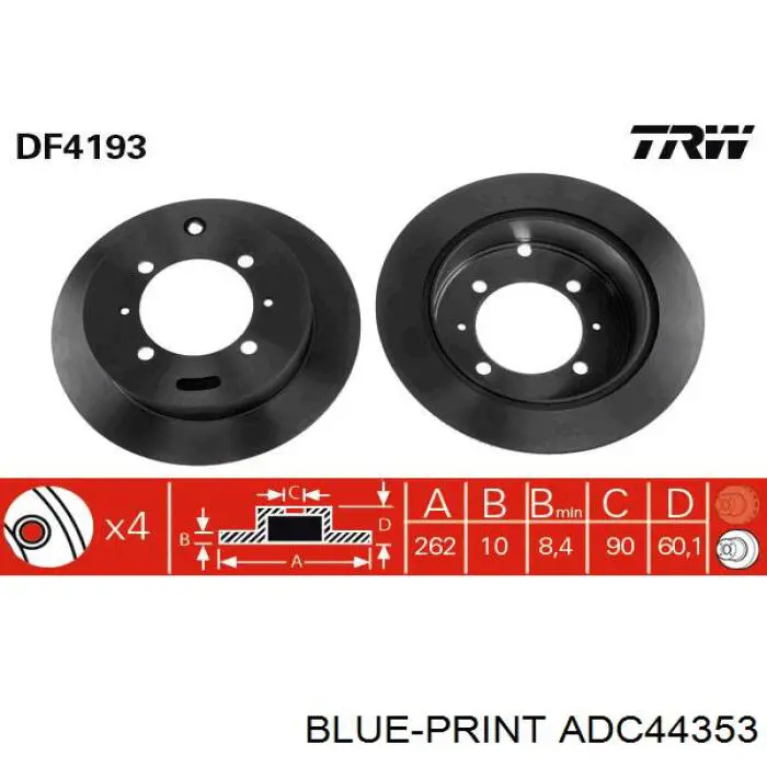 ADC44353 Blue Print disco de freno trasero