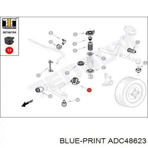 ADC48623 Blue Print barra oscilante, suspensión de ruedas delantera, inferior izquierda