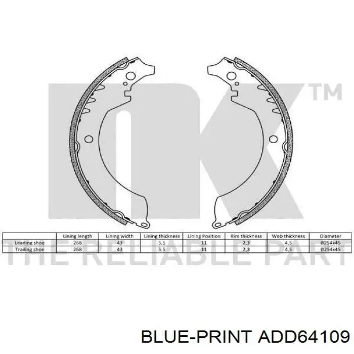 ADD64109 Blue Print zapatas de frenos de tambor traseras