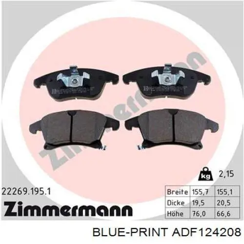 ADF124208 Blue Print pastillas de freno delanteras