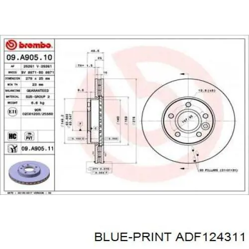 Disco de freno delantero Blue Print ADF124311