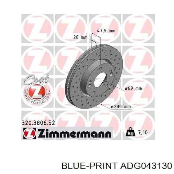 Disco de freno ADG043130 Blue Print