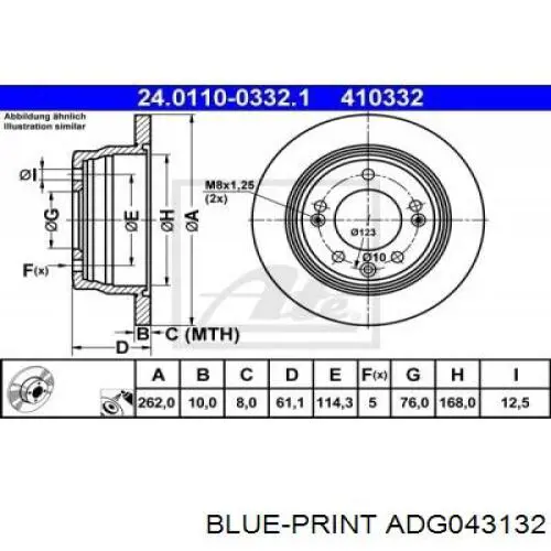 Disco de freno trasero ADG043132 Blue Print