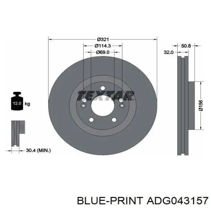 Disco de freno ADG043157 Blue Print