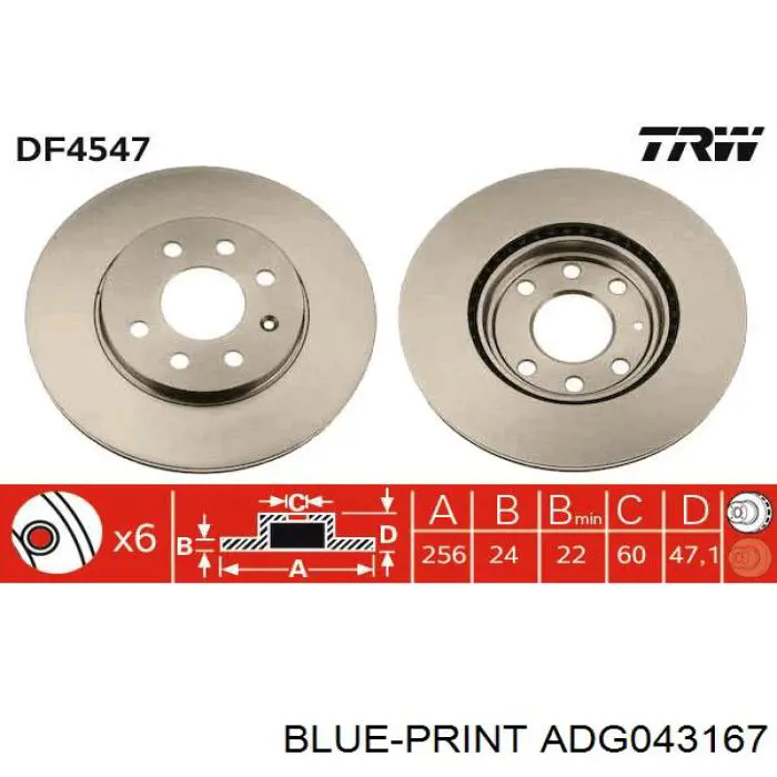ADG043167 Blue Print disco de freno delantero