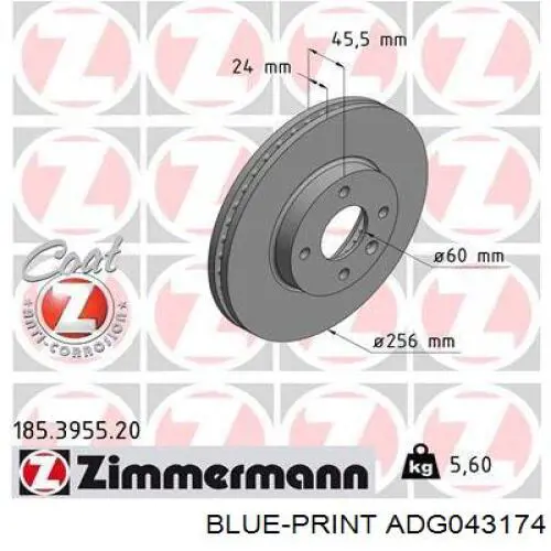 ADG043174 Blue Print disco de freno delantero