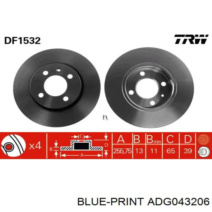 ADG043206 Blue Print disco de freno delantero