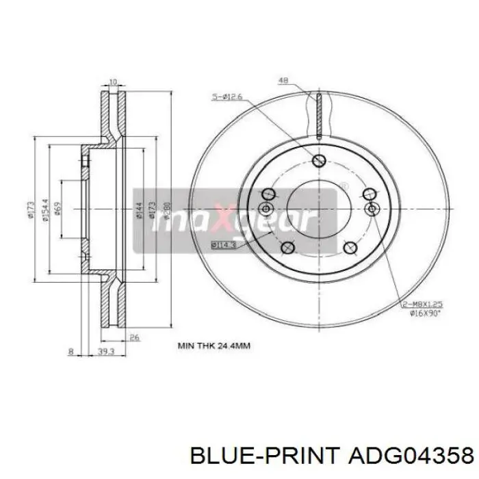 ADG04358 Blue Print disco de freno delantero