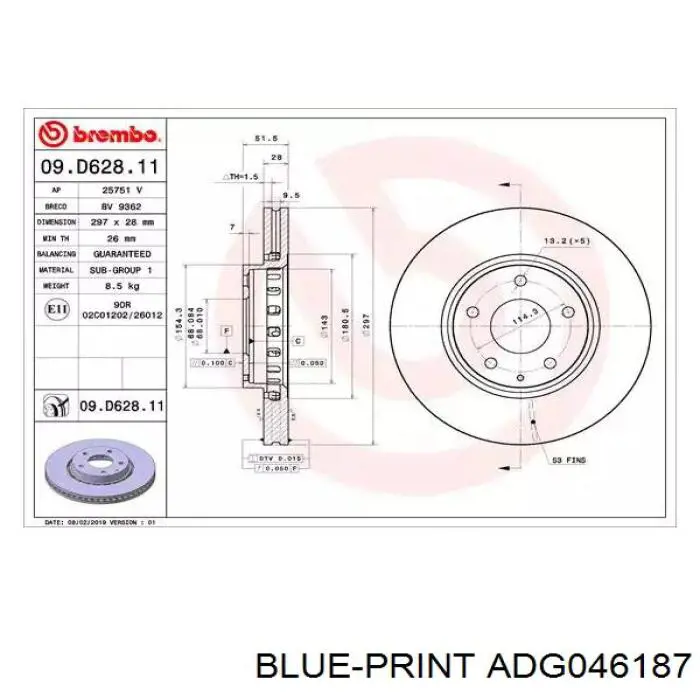 ADG046187 Blue Print cable de freno de mano trasero izquierdo