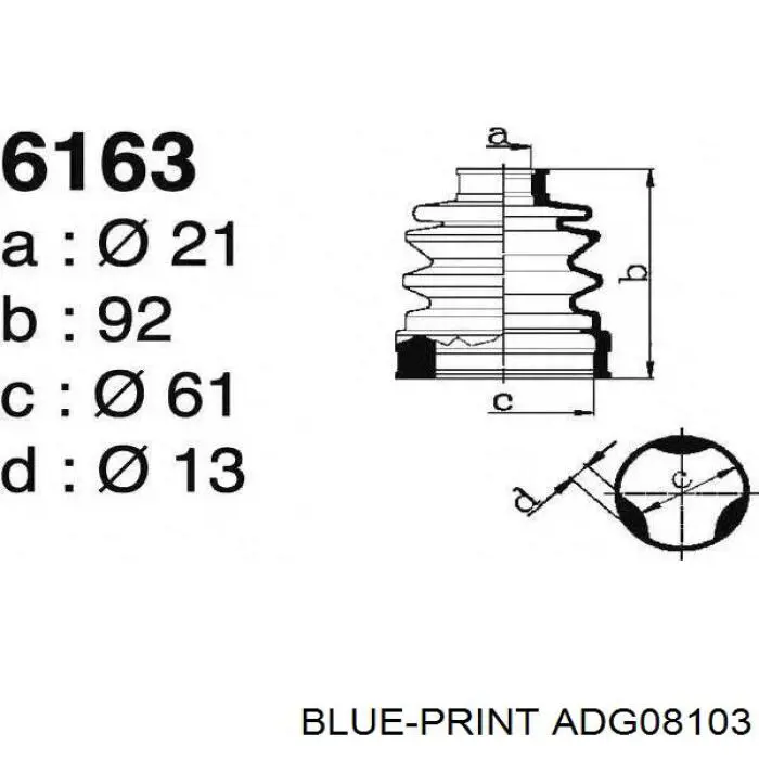 ADG08103 Blue Print fuelle, árbol de transmisión delantero interior