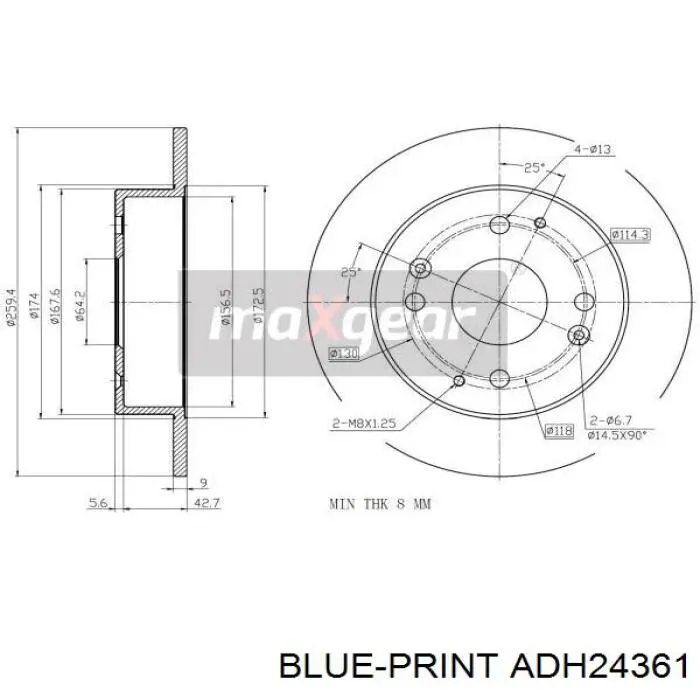 ADH24361 Blue Print disco de freno trasero