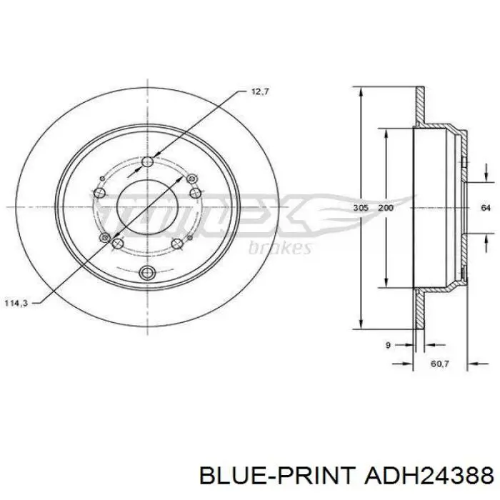 ADH24388 Blue Print Freno de disco trasero