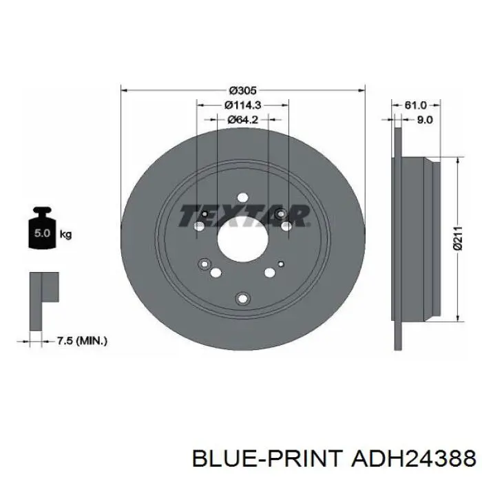 Disco de freno trasero ADH24388 Blue Print