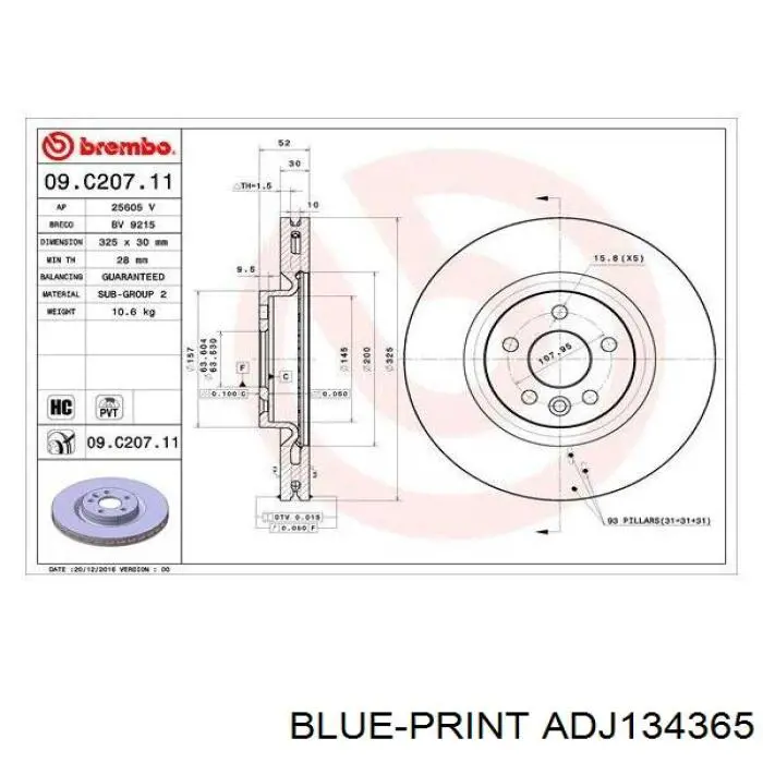 Disco de freno delantero Brembo 09C82111