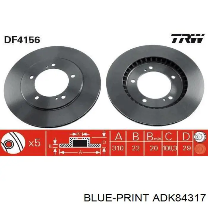Disco de freno delantero Blue Print ADK84317
