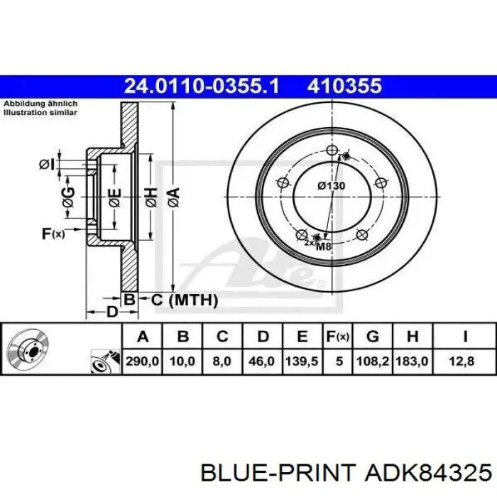 Disco de freno delantero Blue Print ADK84325