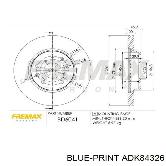 ADK84326 Blue Print disco de freno delantero
