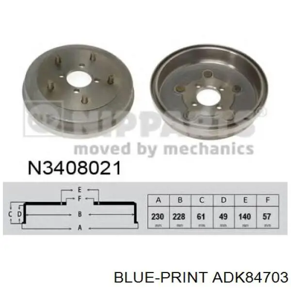 Tambor de freno trasero TA802C Japan Parts