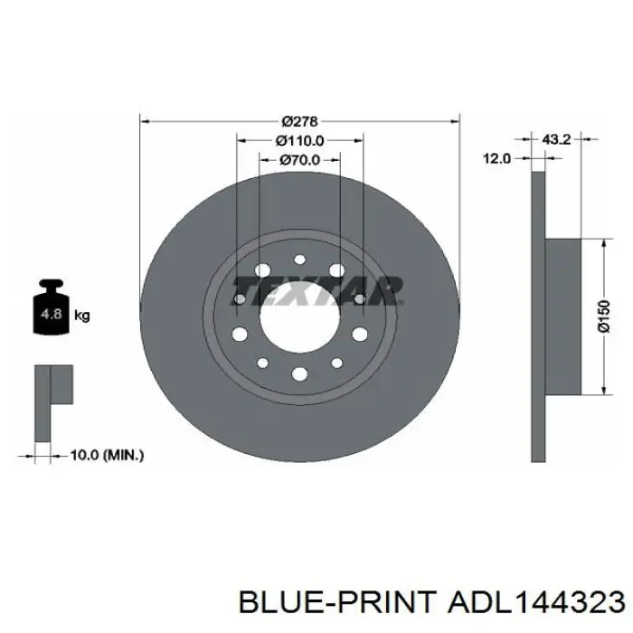 ADL144323 Blue Print disco de freno trasero