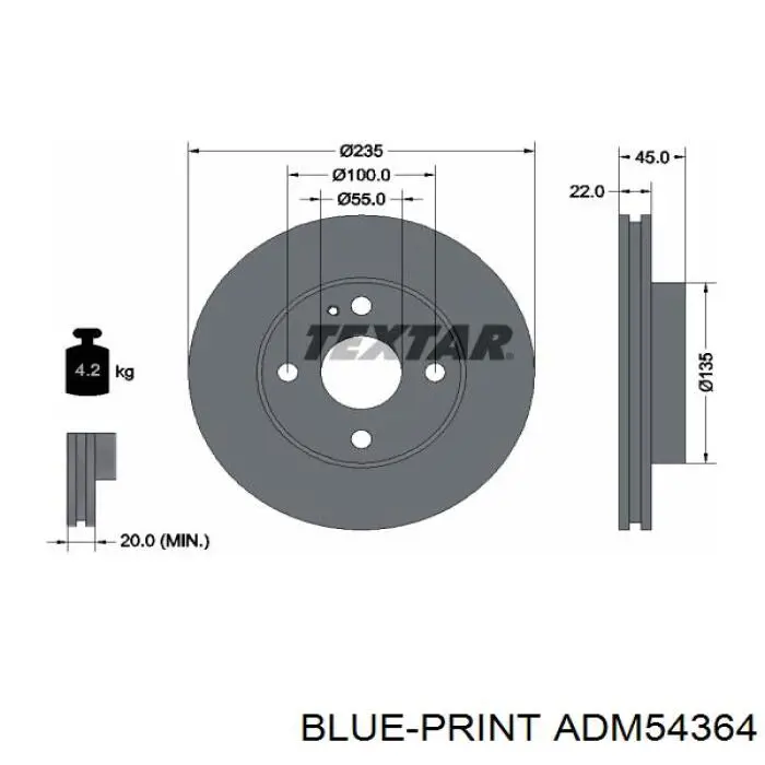 ADM54364 Blue Print disco de freno delantero