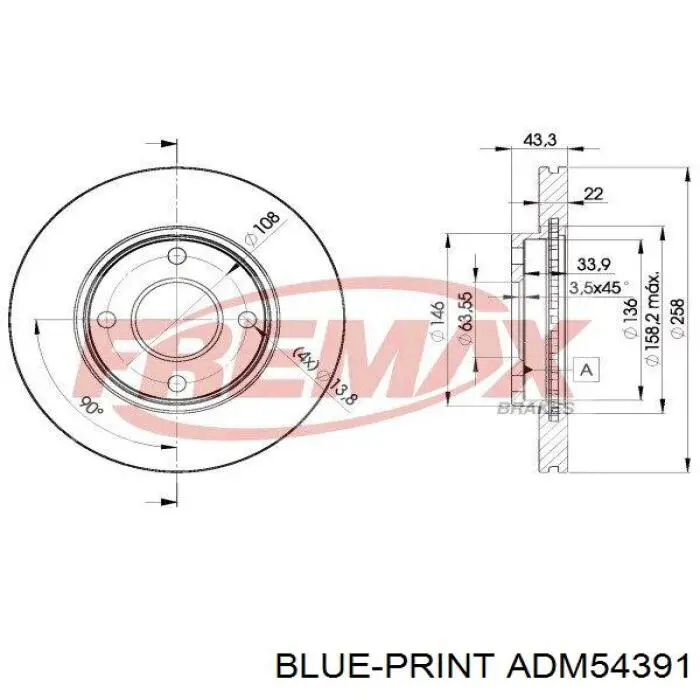 ADM54391 Blue Print disco de freno delantero