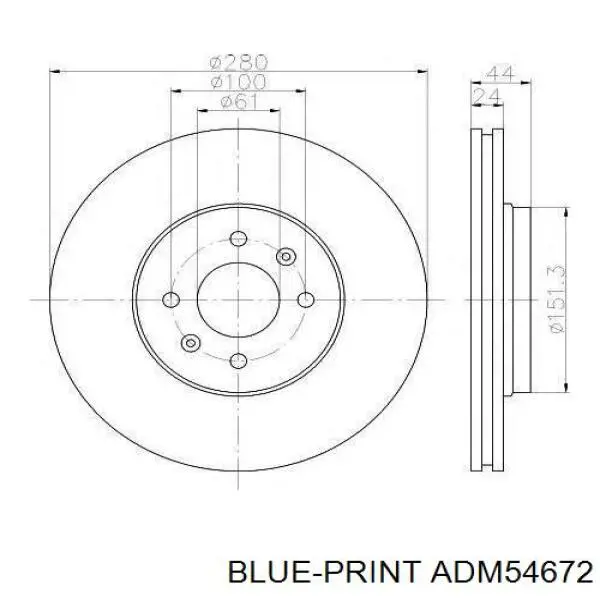 ADM54672 Blue Print cable de freno de mano trasero derecho