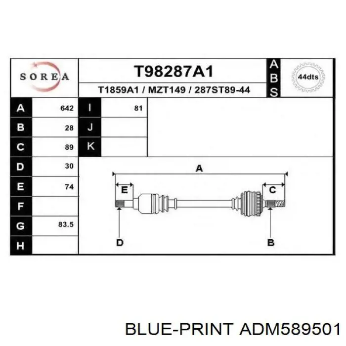 ADM589501 Blue Print árbol de transmisión delantero izquierdo