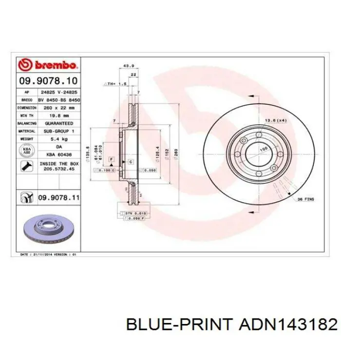 Disco de freno ADN143182 Blue Print