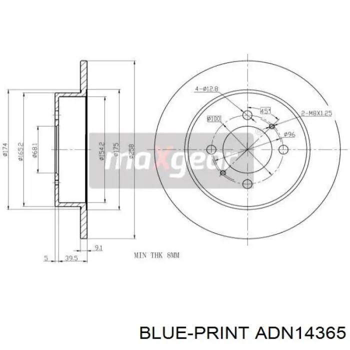 Disco de freno trasero ADN14365 Blue Print