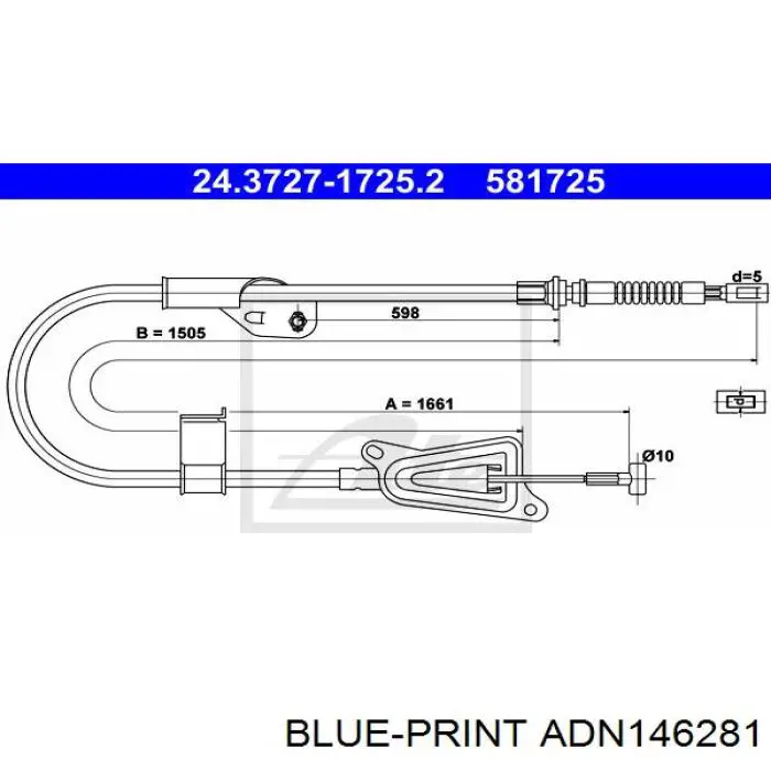 Cable de freno de mano trasero derecho 36530BN80A Nissan/Infiniti