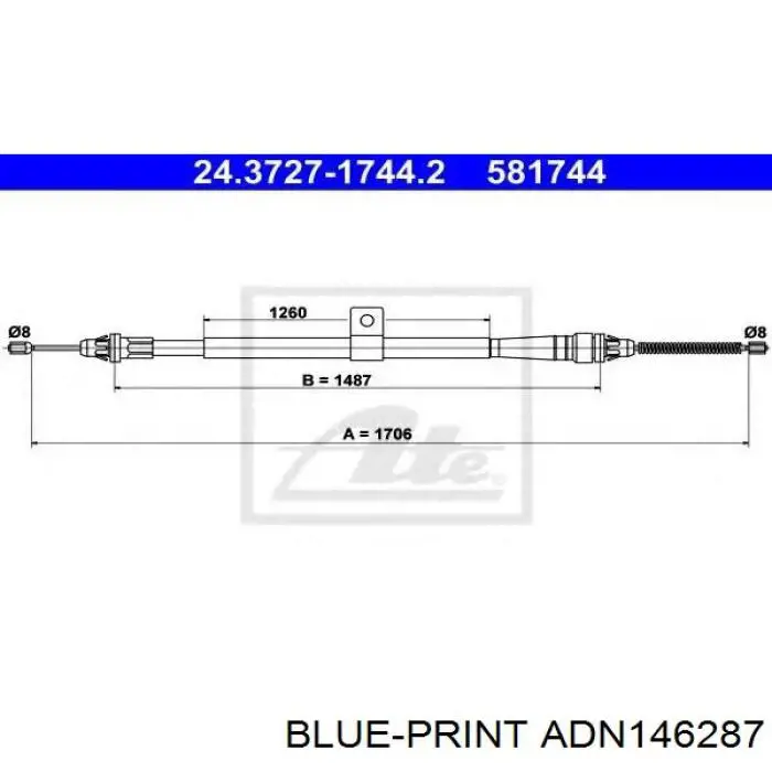 ADN146287 Blue Print cable de freno de mano trasero izquierdo