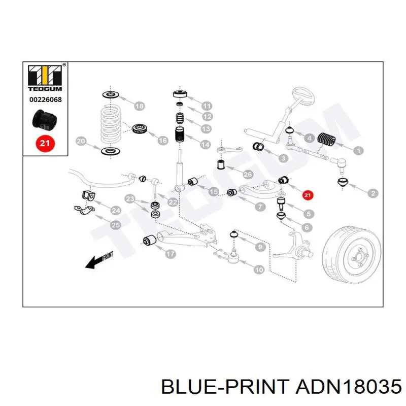 ADN18035 Blue Print Buje del brazo de suspensión delantero superior