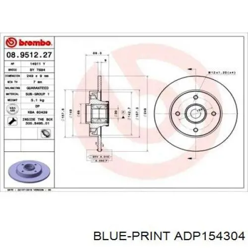 Comprar ADP154304 Blue Print Disco de freno trasero