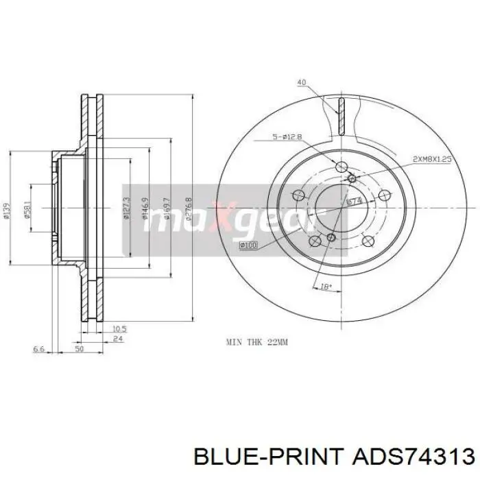 ADS74313 Blue Print disco de freno delantero