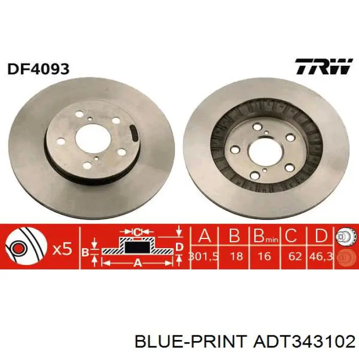 Frenos delanteros Blue Print ADT343102 precio, desde 49,64 EUR