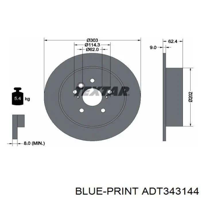 Disco de freno trasero ADT343144 Blue Print