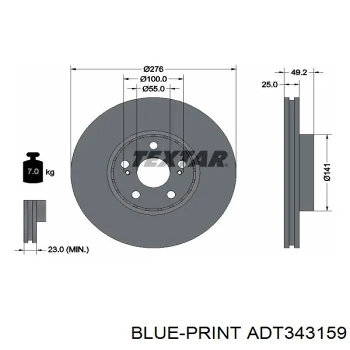 ADT343159 Blue Print disco de freno delantero