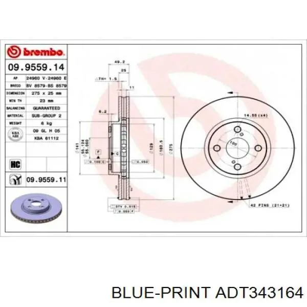 ADT343164 Blue Print disco de freno delantero