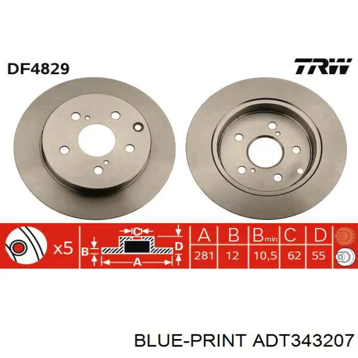 ADT343207 Blue Print Freno de disco trasero