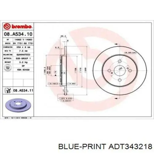 ADT343218 Blue Print disco de freno trasero