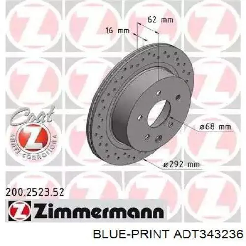 ADT343236 Blue Print disco de freno trasero