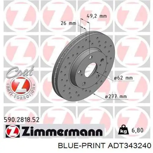 Disco de freno delantero Blue Print ADT343240