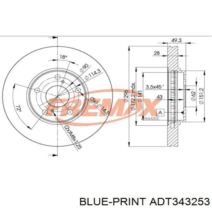 4351248050 Toyota freno de disco delantero