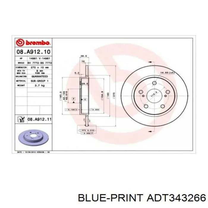 Disco de freno trasero Toyota Auris E15