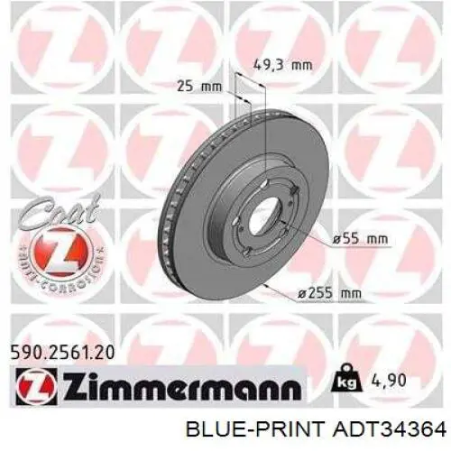 ADT34364 Blue Print disco de freno delantero